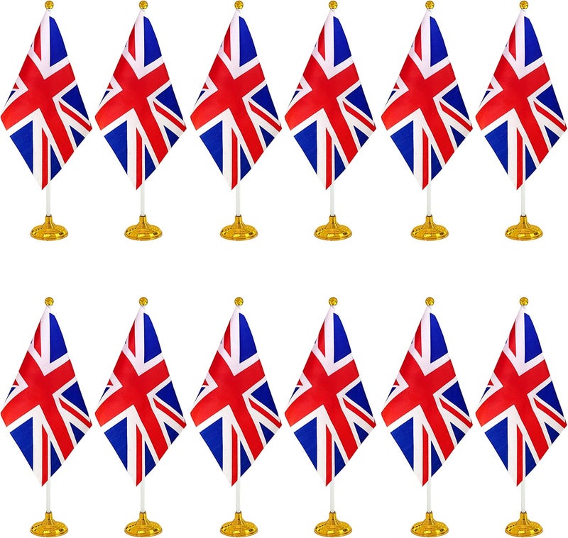 WXTWK 12 Pack United Kingdom Flag British Desk Flag Small Mini UK Table Flags With Stand Base,Home Office Festival Events Celebration Decorations - Image 1